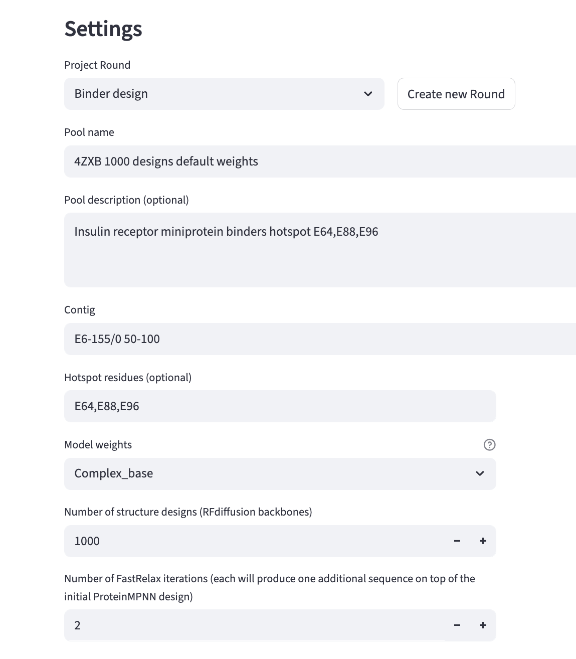 Insulin receptor binder settings